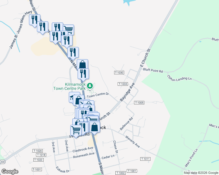 map of restaurants, bars, coffee shops, grocery stores, and more near 3 Fox Hill Drive in Kilmarnock