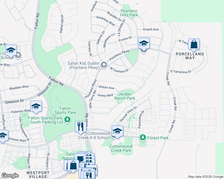 map of restaurants, bars, coffee shops, grocery stores, and more near 2438 Vinton Avenue in Pleasanton