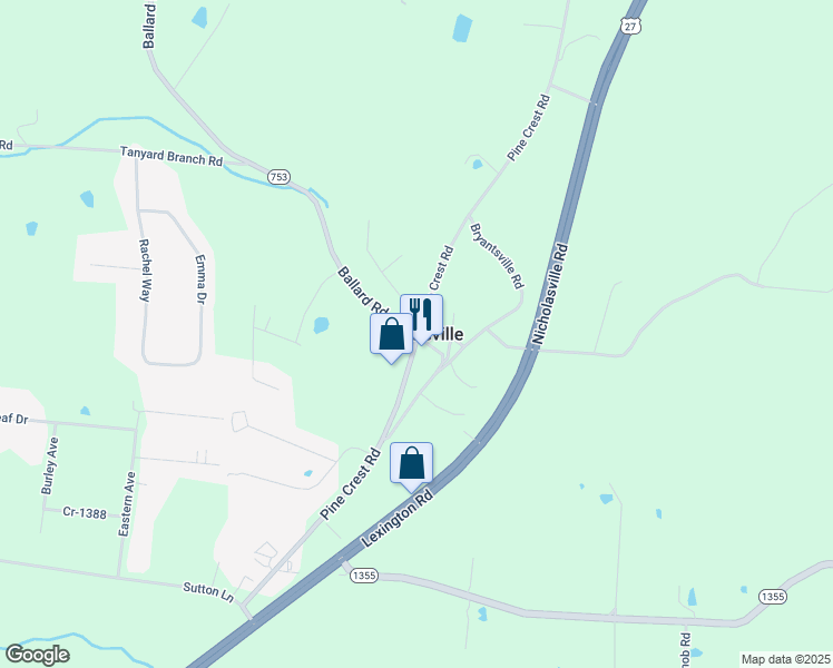 map of restaurants, bars, coffee shops, grocery stores, and more near in Bryantsville