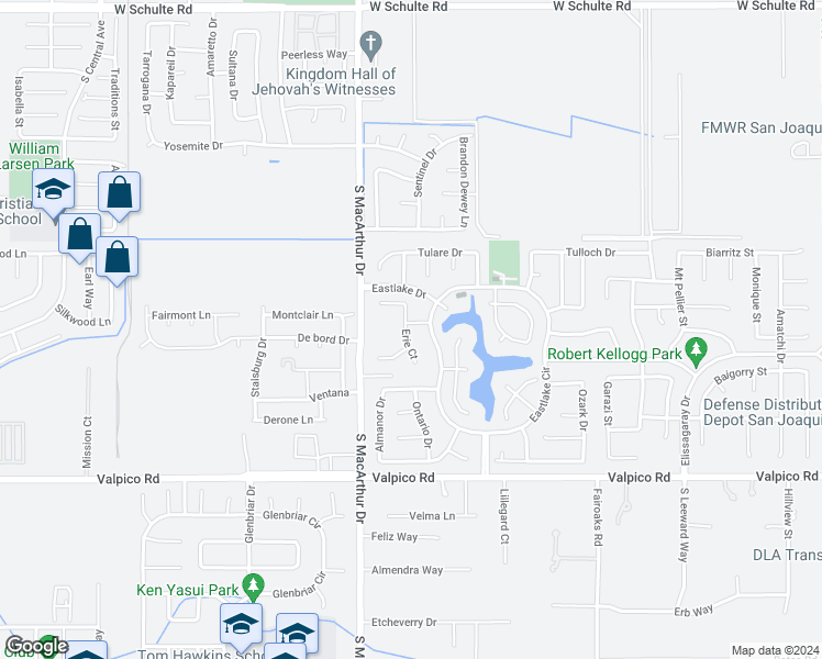 map of restaurants, bars, coffee shops, grocery stores, and more near 726 Superior Drive in Tracy