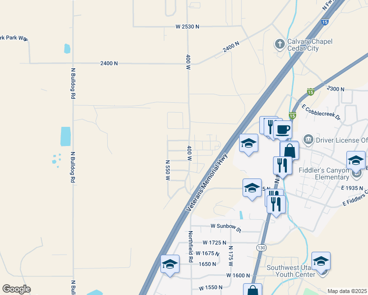 map of restaurants, bars, coffee shops, grocery stores, and more near 436 West 2075 North in Cedar City