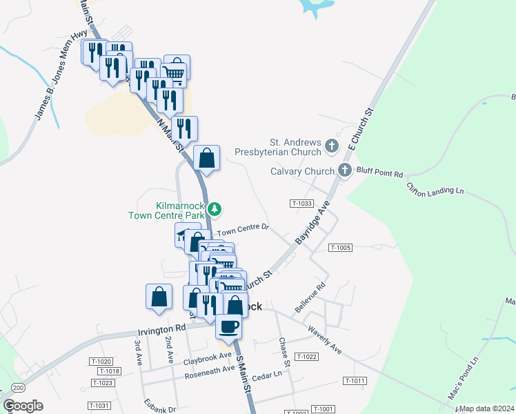 map of restaurants, bars, coffee shops, grocery stores, and more near 32 Fox Hill Drive in Kilmarnock