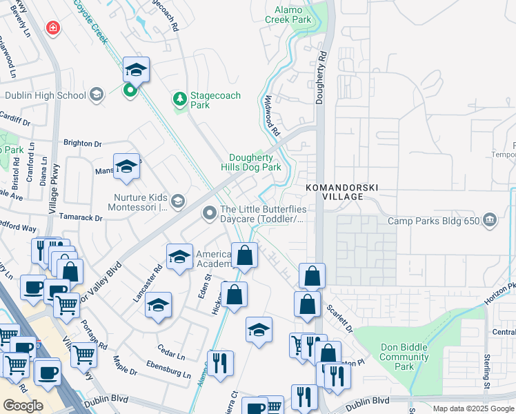 map of restaurants, bars, coffee shops, grocery stores, and more near 6972 Dublin Meadows Street in Dublin