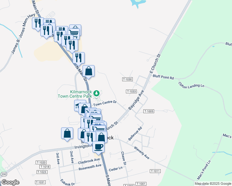 map of restaurants, bars, coffee shops, grocery stores, and more near 35 Fox Hill Drive in Kilmarnock
