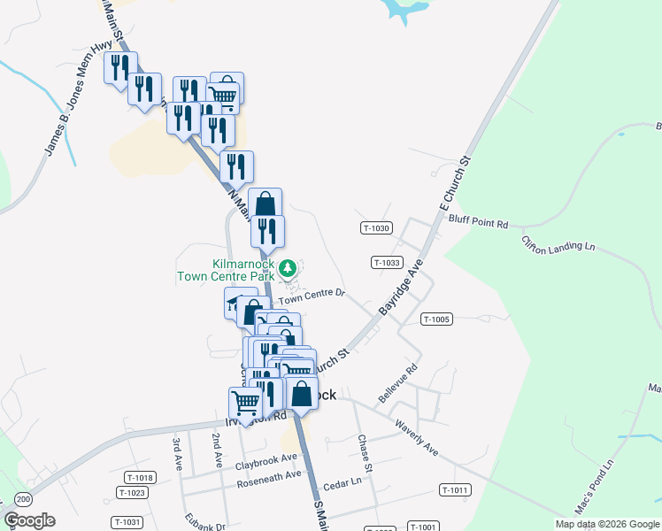 map of restaurants, bars, coffee shops, grocery stores, and more near 39 Fox Hill Drive in Kilmarnock