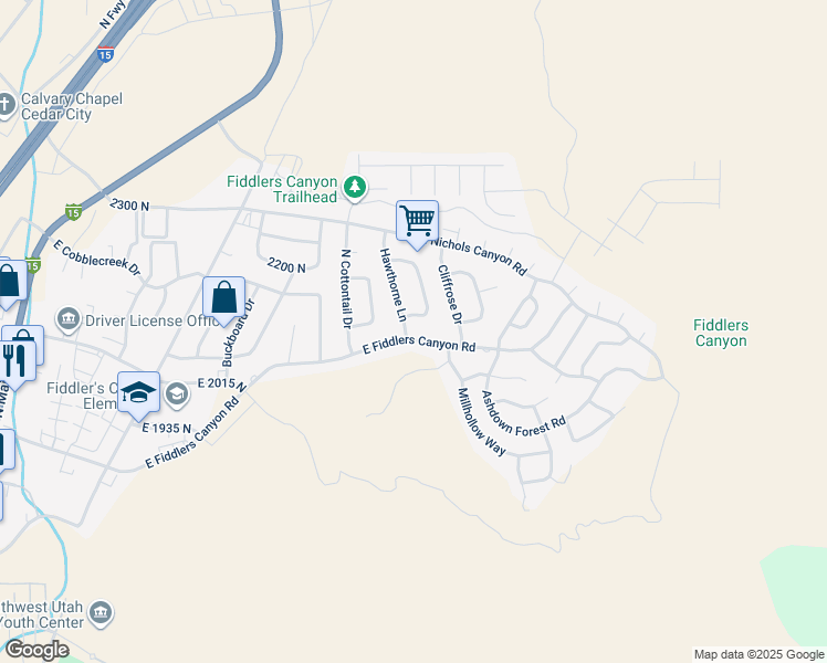 map of restaurants, bars, coffee shops, grocery stores, and more near 2131 Sumack Circle in Cedar City