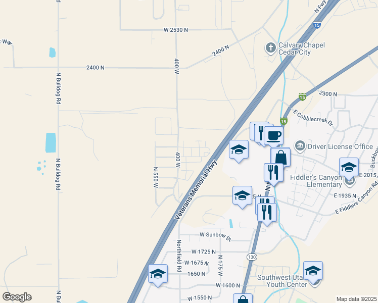 map of restaurants, bars, coffee shops, grocery stores, and more near 2110 400 West in Cedar City