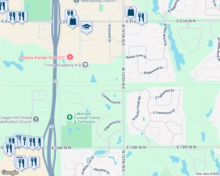 map of restaurants, bars, coffee shops, grocery stores, and more near 1824 North Garnett Street in Wichita