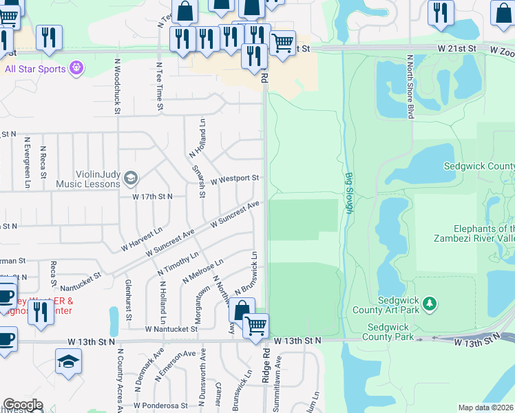 map of restaurants, bars, coffee shops, grocery stores, and more near in Sedgwick County