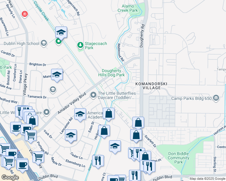 map of restaurants, bars, coffee shops, grocery stores, and more near 6972 Dublin Meadows Street in Dublin