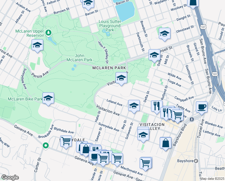 map of restaurants, bars, coffee shops, grocery stores, and more near in San Francisco