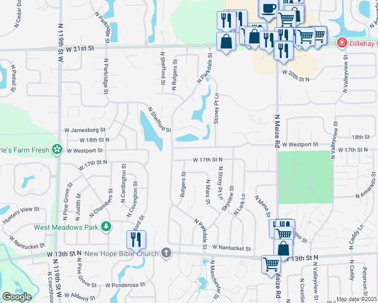 map of restaurants, bars, coffee shops, grocery stores, and more near 10922 West Westport Street in Wichita