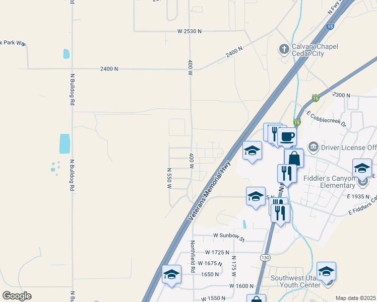 map of restaurants, bars, coffee shops, grocery stores, and more near 415 West 2100 North in Cedar City