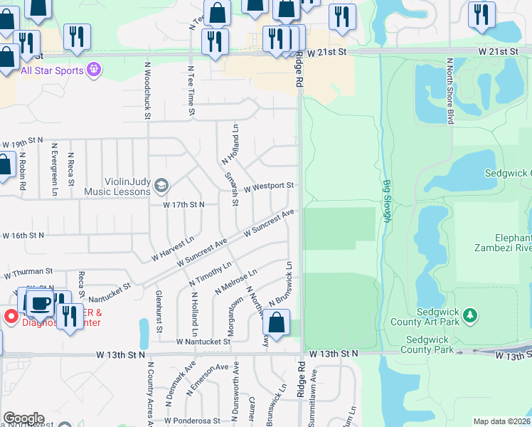 map of restaurants, bars, coffee shops, grocery stores, and more near 1811 North Cramer Street in Wichita