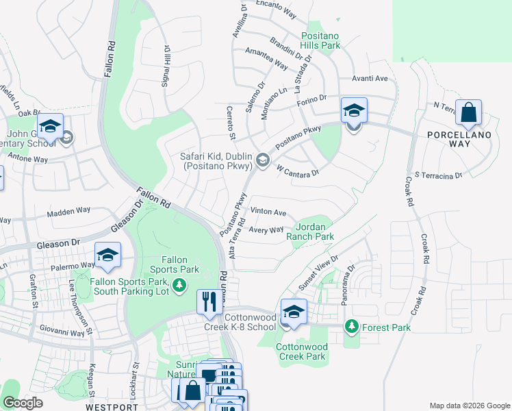 map of restaurants, bars, coffee shops, grocery stores, and more near 4627 Valley Vista Drive in Pleasanton