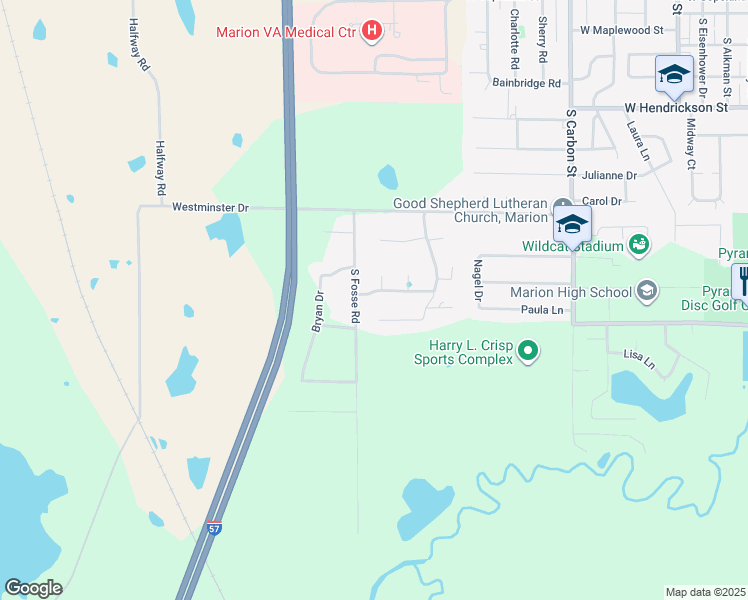 map of restaurants, bars, coffee shops, grocery stores, and more near 1300-4998 Collins Lane in Marion