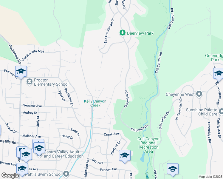 map of restaurants, bars, coffee shops, grocery stores, and more near 18025 Center Street in Castro Valley
