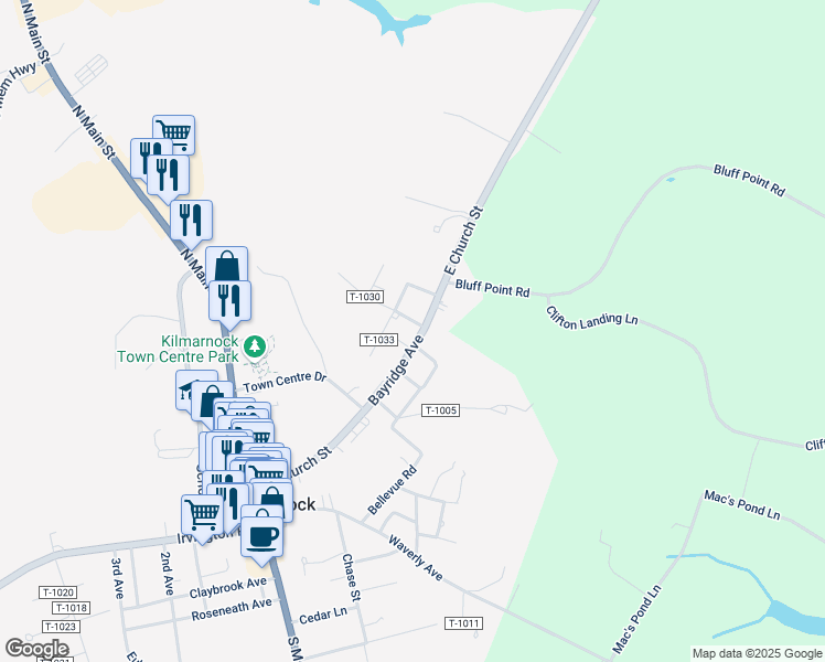 map of restaurants, bars, coffee shops, grocery stores, and more near 20 Venable Drive in Kilmarnock