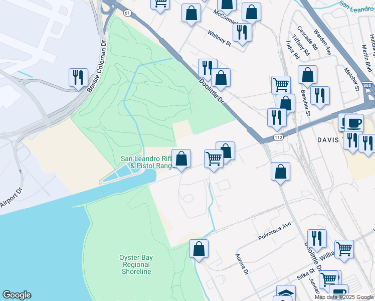 map of restaurants, bars, coffee shops, grocery stores, and more near 3000 Davis Street in San Leandro