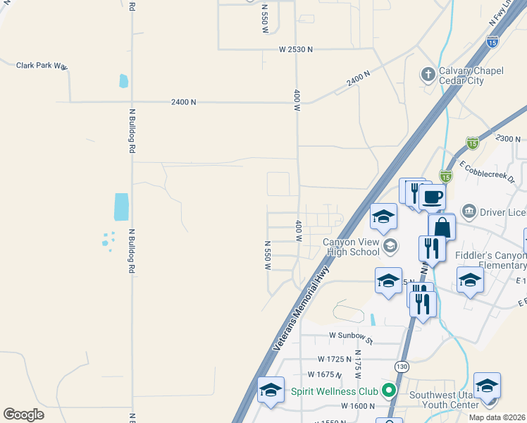 map of restaurants, bars, coffee shops, grocery stores, and more near 514 West 2100 North in Cedar City