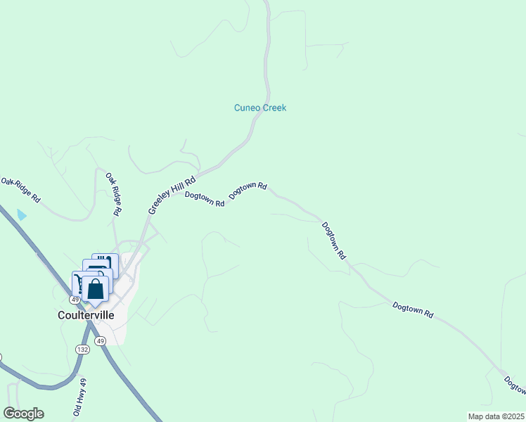 map of restaurants, bars, coffee shops, grocery stores, and more near 5222 Dogtown Road in Coulterville