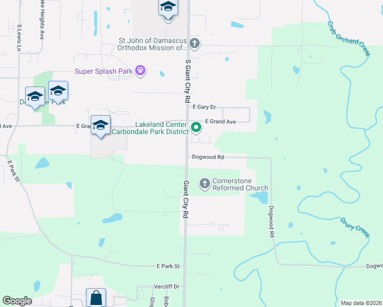 map of restaurants, bars, coffee shops, grocery stores, and more near 1016 South Giant City Road in Carbondale
