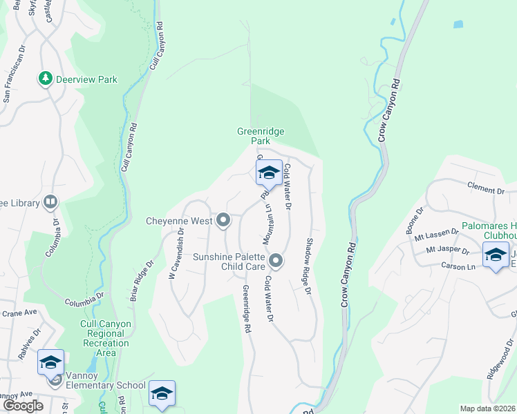 map of restaurants, bars, coffee shops, grocery stores, and more near 5955 Greenridge Road in Castro Valley