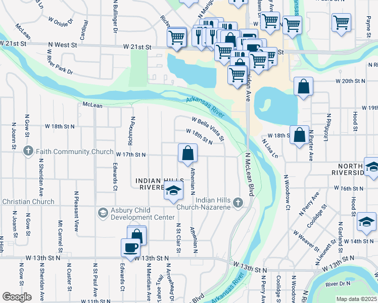 map of restaurants, bars, coffee shops, grocery stores, and more near 2201 Westport West in Wichita