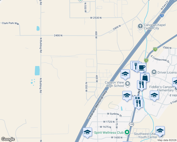 map of restaurants, bars, coffee shops, grocery stores, and more near 514 West 2100 North in Cedar City