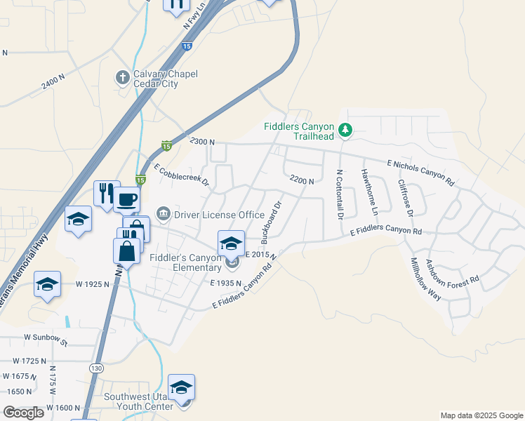 map of restaurants, bars, coffee shops, grocery stores, and more near 2134 N Sawmill St in Cedar City