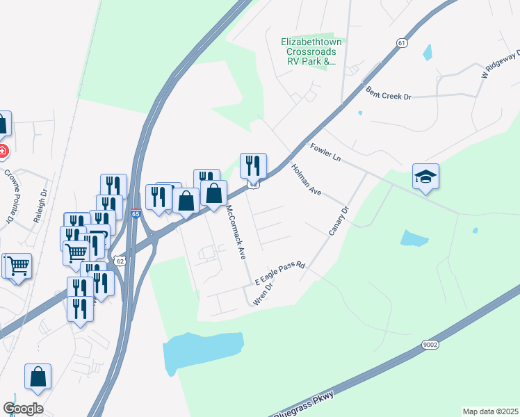 map of restaurants, bars, coffee shops, grocery stores, and more near 201 Deborah Drive in Elizabethtown