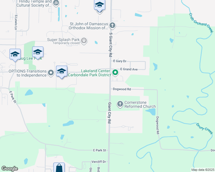 map of restaurants, bars, coffee shops, grocery stores, and more near 1016 South Giant City Road in Carbondale