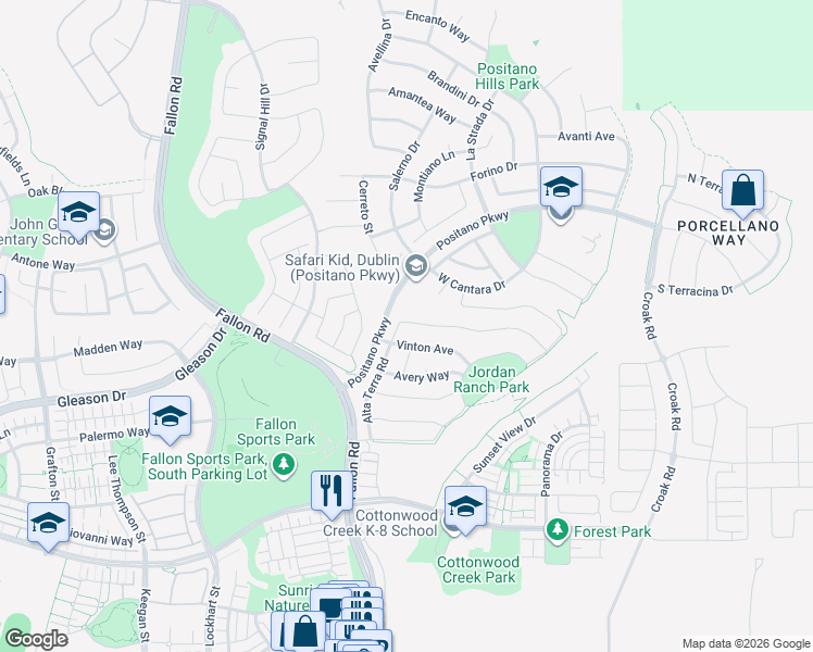 map of restaurants, bars, coffee shops, grocery stores, and more near 4627 Valley Vista Drive in Pleasanton