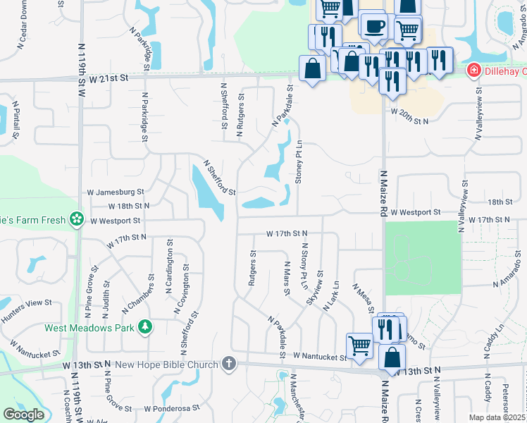 map of restaurants, bars, coffee shops, grocery stores, and more near 10922 West Westport Street in Wichita