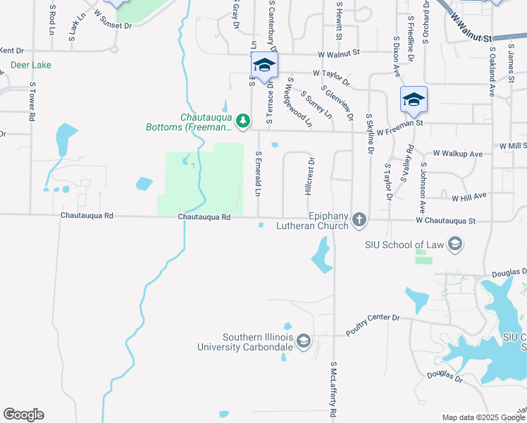 map of restaurants, bars, coffee shops, grocery stores, and more near 1028 South Emerald Lane in Carbondale