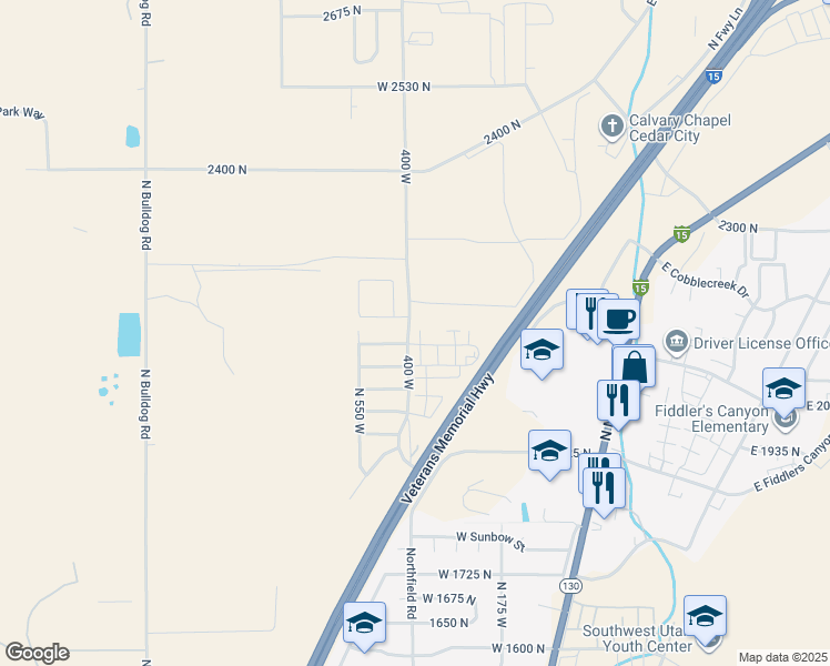 map of restaurants, bars, coffee shops, grocery stores, and more near 414 West 2100 North in Cedar City
