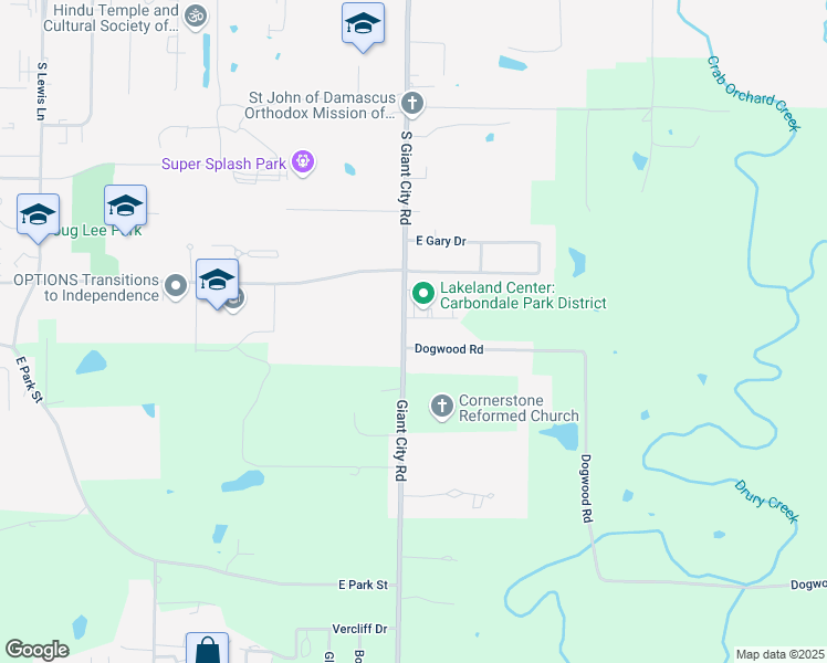 map of restaurants, bars, coffee shops, grocery stores, and more near 1016 South Giant City Road in Carbondale