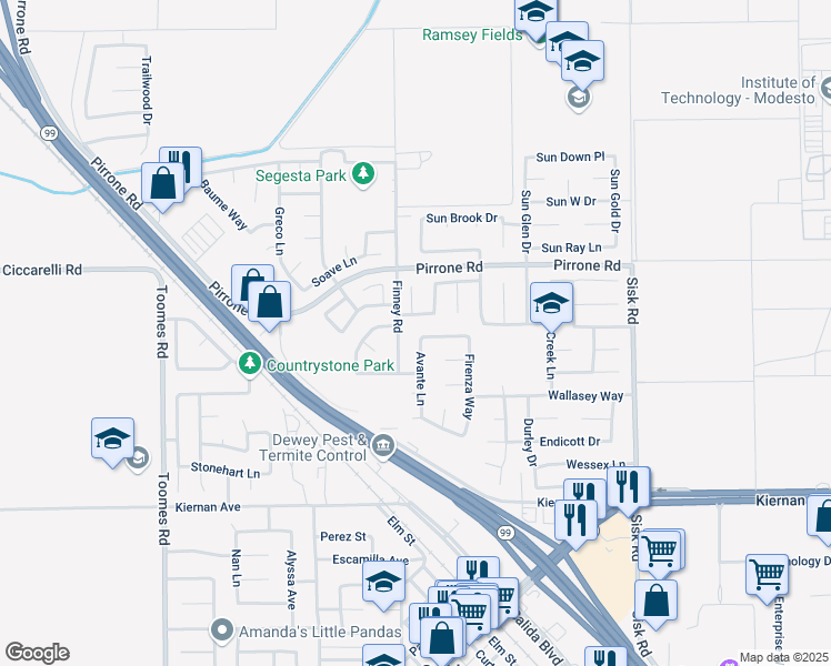 map of restaurants, bars, coffee shops, grocery stores, and more near 4845 Devereaux Way in Salida