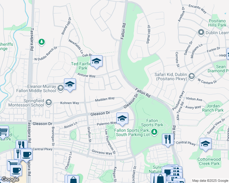 map of restaurants, bars, coffee shops, grocery stores, and more near 3210 South Bridgepointe Lane in Dublin