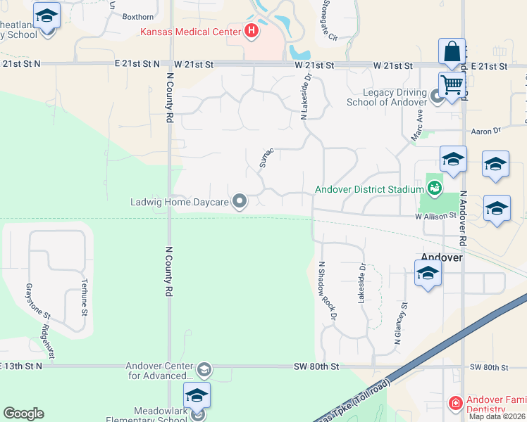 map of restaurants, bars, coffee shops, grocery stores, and more near 1705 Hawthorn Circle in Andover