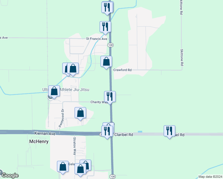 map of restaurants, bars, coffee shops, grocery stores, and more near 5334 McHenry Avenue in Modesto