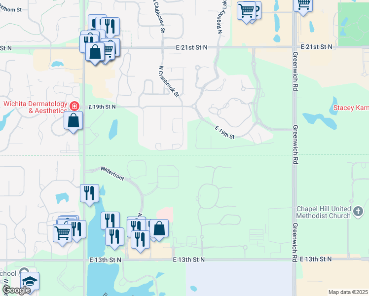 map of restaurants, bars, coffee shops, grocery stores, and more near 1826 N Cranbrook St in Wichita