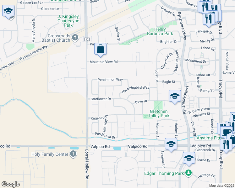 map of restaurants, bars, coffee shops, grocery stores, and more near 2024 Gibson Court in Tracy