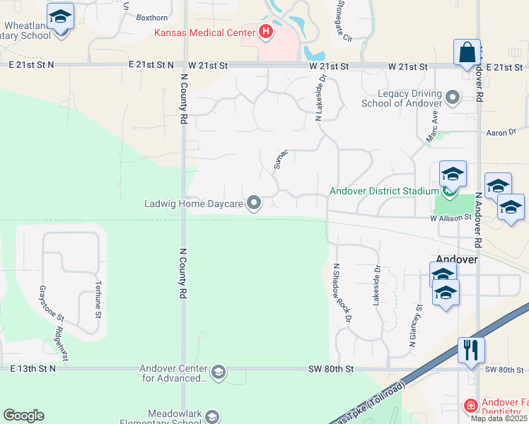 map of restaurants, bars, coffee shops, grocery stores, and more near 1705 Hawthorn Circle in Andover
