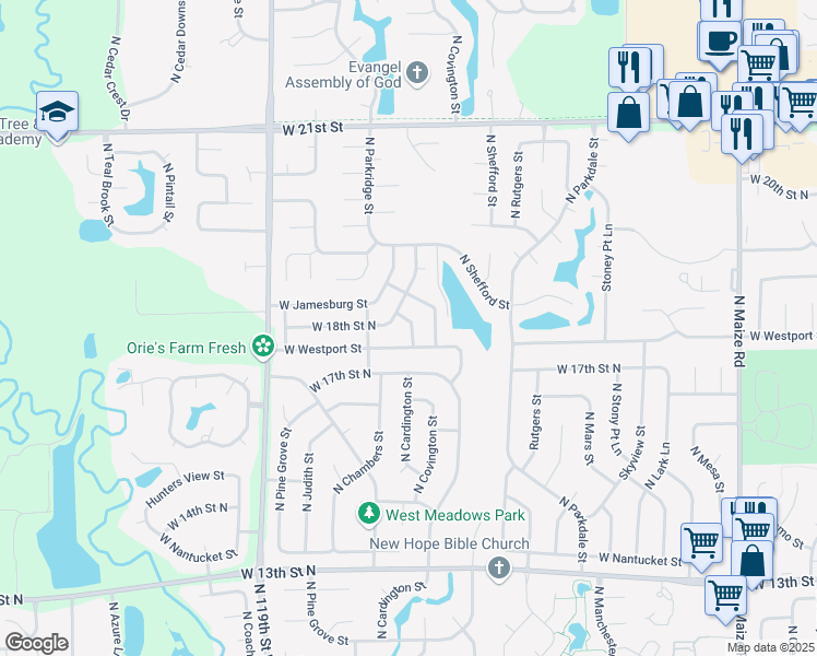map of restaurants, bars, coffee shops, grocery stores, and more near 1815 North Gray Street in Wichita