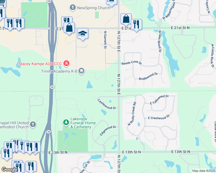 map of restaurants, bars, coffee shops, grocery stores, and more near 1824 North Garnett Street in Wichita