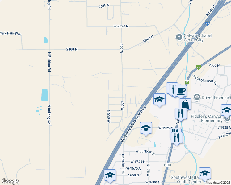 map of restaurants, bars, coffee shops, grocery stores, and more near 479 West 2150 North in Cedar City