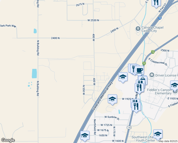 map of restaurants, bars, coffee shops, grocery stores, and more near 479 West 2150 North in Cedar City
