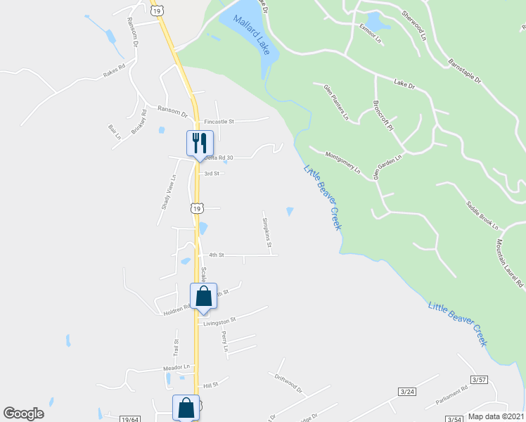 map of restaurants, bars, coffee shops, grocery stores, and more near 150 Simpkins Street in Shady Spring