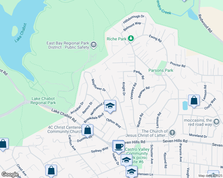 map of restaurants, bars, coffee shops, grocery stores, and more near 17658 Garland Court in Castro Valley